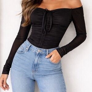 PrettyLittleThing Off-Shoulder Black Bodysuit